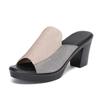 New High Heel Slippers for Women Square Heel Platform Women Sandals Thick-heeled Bright Leather Solid Color Casual Shoes 2025