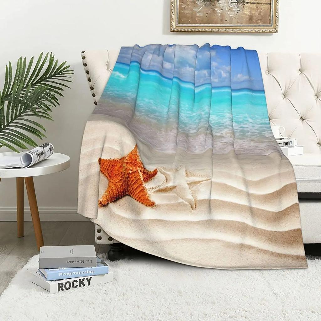 Seestern Strand Meer Flanell Überwurfdecke Meerestiere Decke King Queen Größe für Bett Sofa Couch Leicht Warm Super Weich