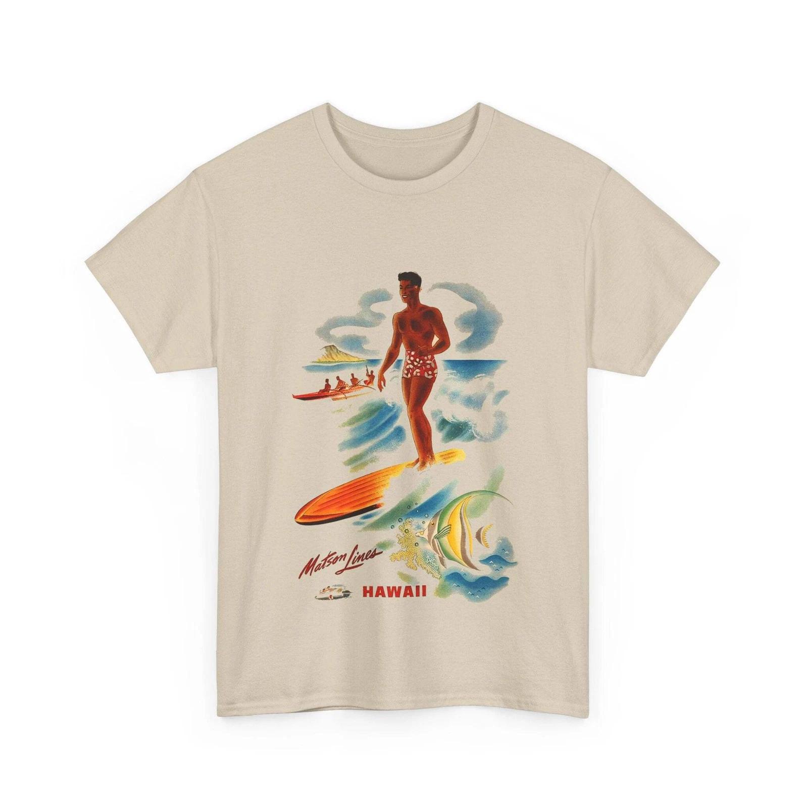 Surf Hawaii T-shirt Retro Hawaiian Surfing Tee Vintage Hawaii Art Waikiki Waves 3XL