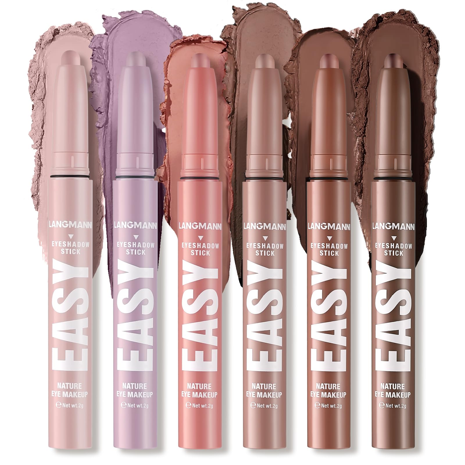 

6-Piece Eyeshadow Stick Set, Metallic & Matte Shimmer Cream Eyeshadow Pencil Silk Crayon, Waterproof Long-Lasting Eye Brightener Highlight Crayon