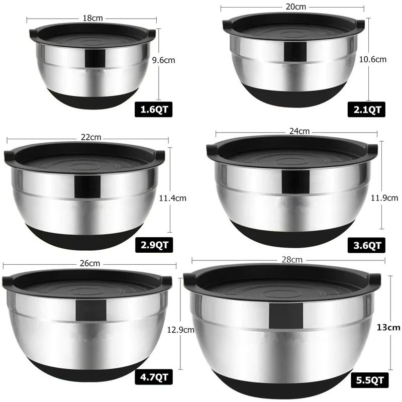 6-piece Set Mixing Bowls with Lids and Non Slip Bases Stainless Steel Mixing Bowls Set for Baking Nesting Storage Bowls