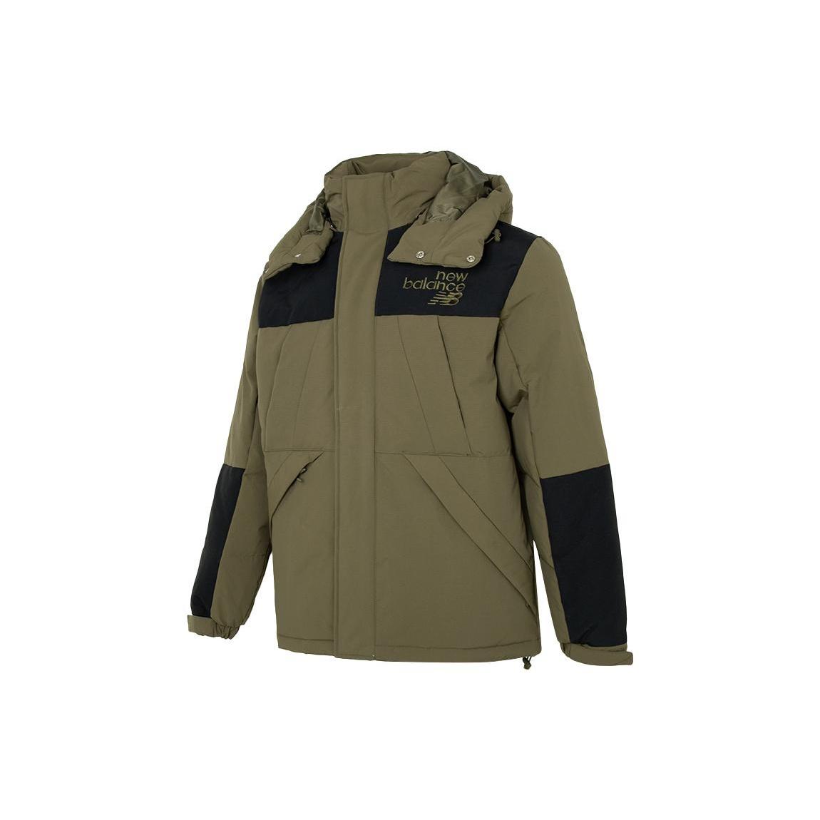 New Balance Windproof Hooded Down Jacket Asia Sizing Military Green Unisex AMJ24377-DMO M