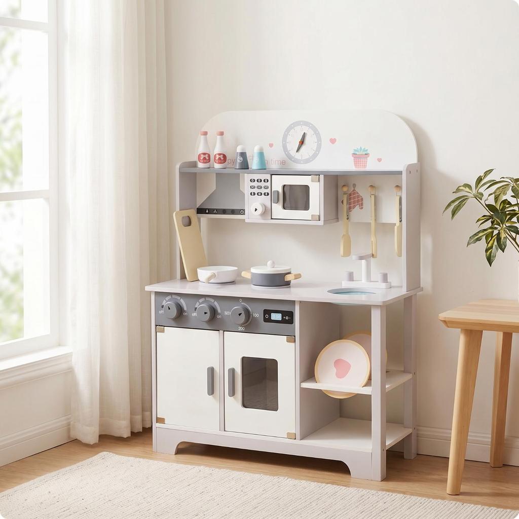 Children's Kitchen Playset Freestanding Pretend Set Cabinet-Style for