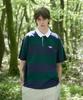 Peullukeu Striped Cut Rugby Collared T-Shirt Green Fpk101