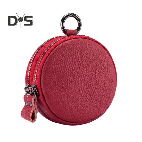 

Кошелек для монет с двойной застежкой-молнией, круглый, компактный, портативный, из искусственной кожи, сумка для наушников, водонепроницаемый органайзер для ювелирных изделий вино красного