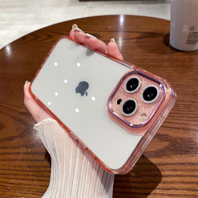 Glitzer-Linsenschutz-Silikon-Handyhülle für iPhone 14 13 12 11 Pro Max Xr Xs Max 14 Plus, weiche, stoßfeste Stoßstange, klare Abdeckung