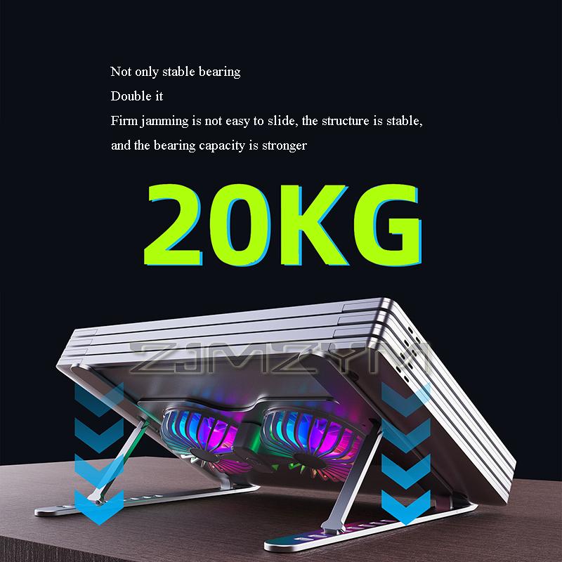 2 Fan Laptop Cooling Stand Adjustable Aluminum Alloy Laptop Cooling Pad With RGB LED Light For Support Macbook Pro Easy To Carry