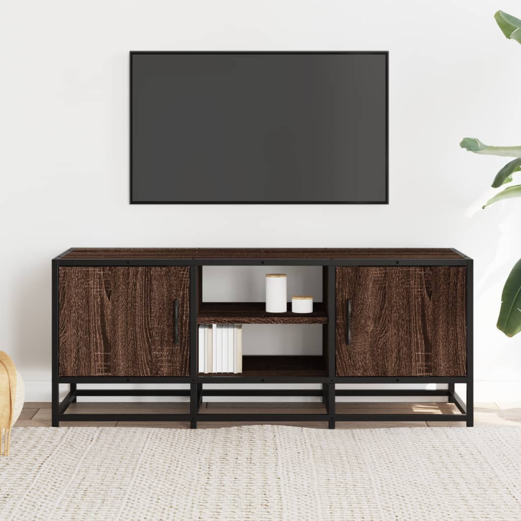 TV Stand in Oak Effect 100 x 35 x 41 cm Engineered Wood and Metal
