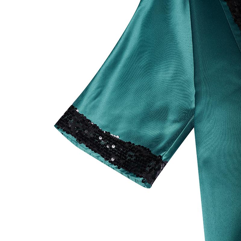 Dámské maxi šaty plus size s výstřihem do V, netopýřími rukávy, flitrovou patchworkovou aplikací, ležérního volného střihu