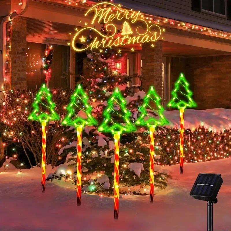 5PC/set Solar Candy Christmas Tree Ground Plug Lights Outdoor Waterproof Lawn Lamp LED Decoration Garden Lights For Christmas