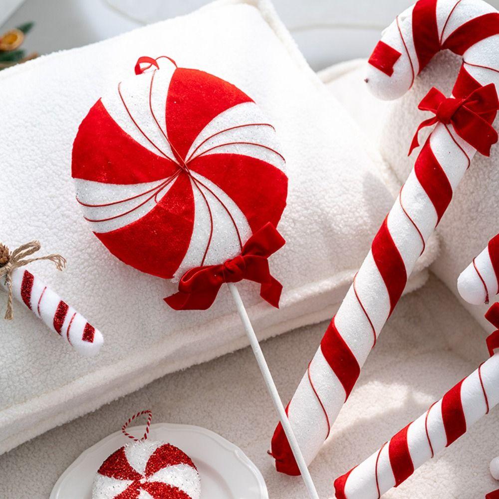Red White Simulation Candy Cane Decoration Foam Flocking Xmas Flocking Velvet Pendant