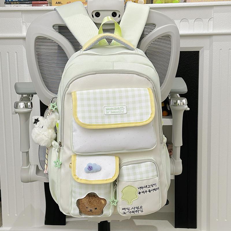 New schoolbag female Japanese ins cute dopamine contrasting color college style primary and secondary school students multi-compartment backpack