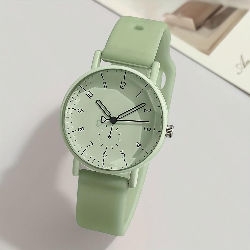 Relógio de Quartzo Feminino Elegante Minimalista com Pulseira de Silicone Rosa, Mostrador Redondo Fofo com Números Arábicos de Fácil Leitura, Relógio para o Dia a Dia