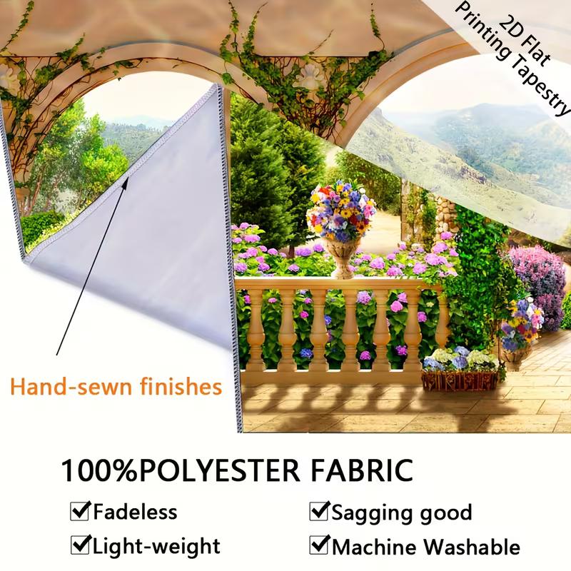 Renaissance Garden Tapestry Waterfall Forest View Balcony Arch Wall Hanging Backdrop
