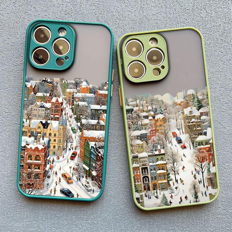 The City Winter Street Snow Scene Phone Case For iphone 13 12 Mini 11 Pro Max 17 16 15 14 Pro Max Plus XR XS X Back Covers