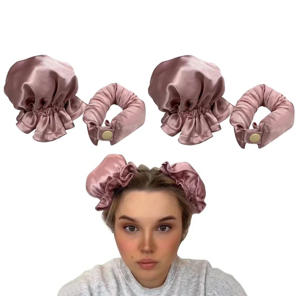 Heatless Hair Curler Satin Sleeping Cap Set No Heat Hair Rollers Curling Rod Headband Soft Curlers Lazy Curls Bonnet Night Hat