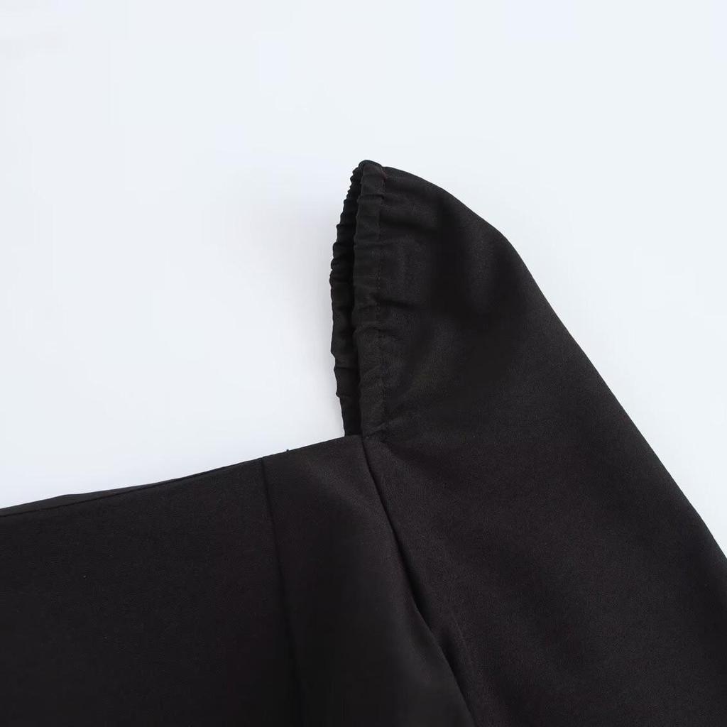 Spring 2025 Women's Slim Square Neck Pleated Short Dress