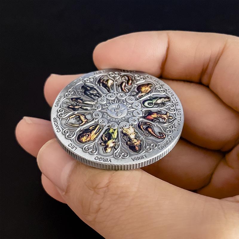 Vintage, Silver, Zodiac Signs, Metal Coins, Small Items, Creative Coins, Gifts