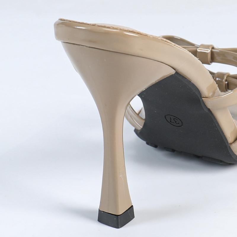 Fashion High Quality Patent Leather Bow Women Sandals Round Toe Open Toe Thin Heel Slide Sandals Fashion Comfortable Heeled Shoes Woman