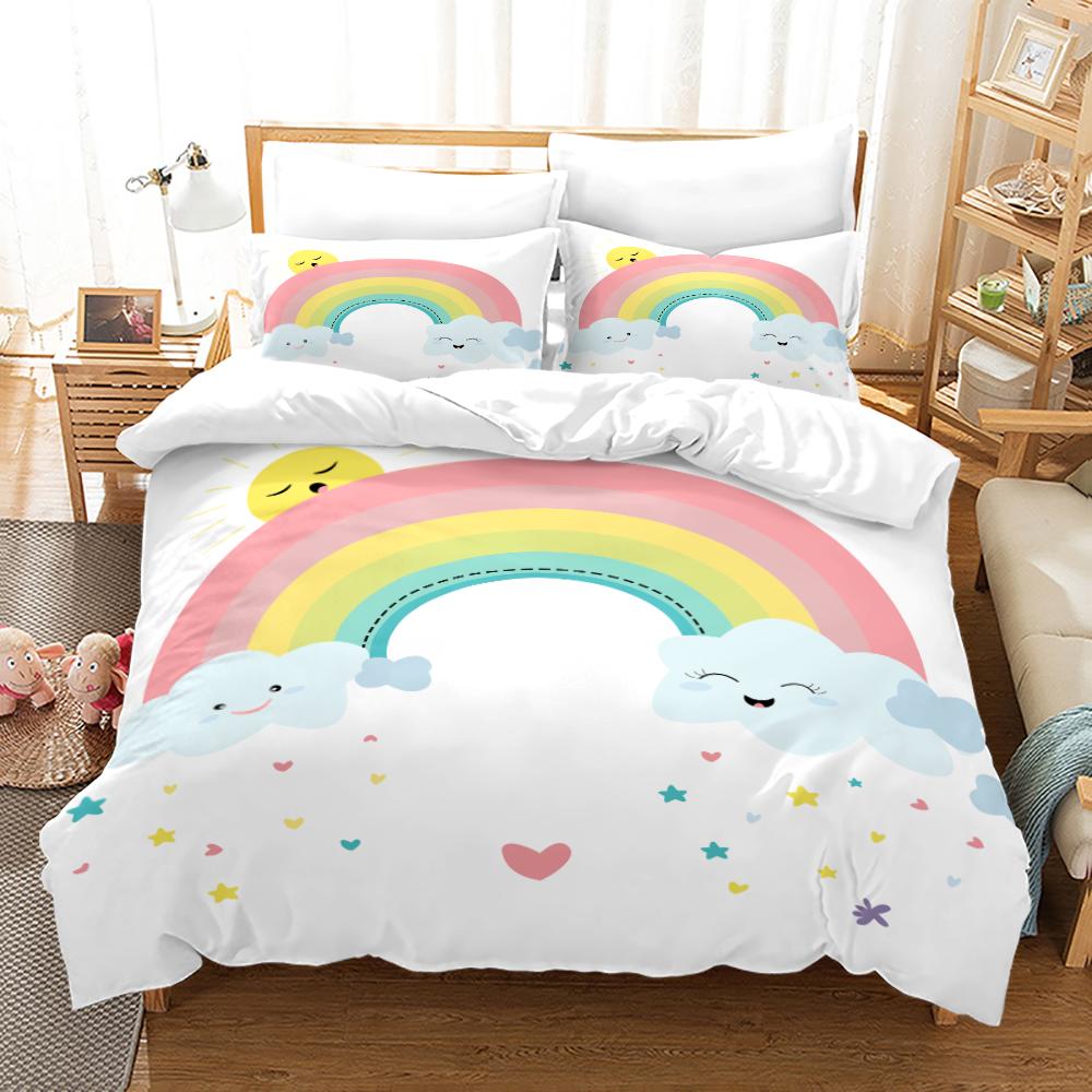Rainbow Unicorn Duvet Cover Set With Pillowcase King Queen Full Size Polyester Comforter Cover Bedding Set For Kids Girls Boys