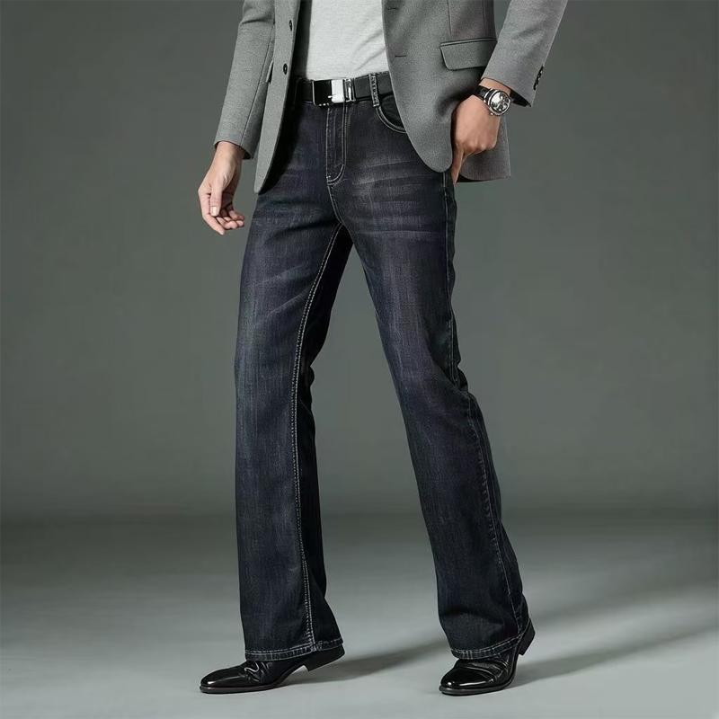 Men's Flared Jeans Men's High Waist Stretch Loose Flared Denim Dark Blue Jeans