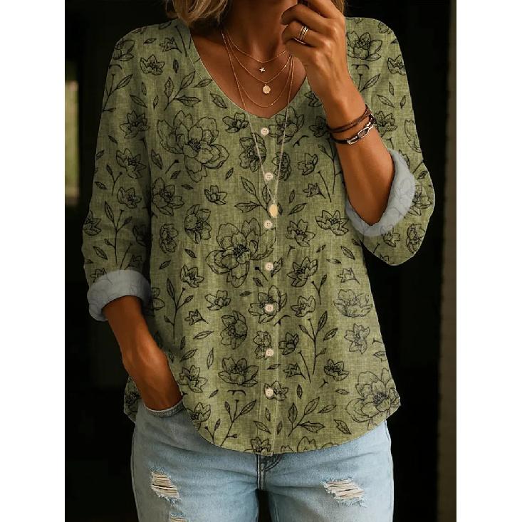 2026 New Style Women s Floral 3D Print Round Neck European Size Henley Shirt S