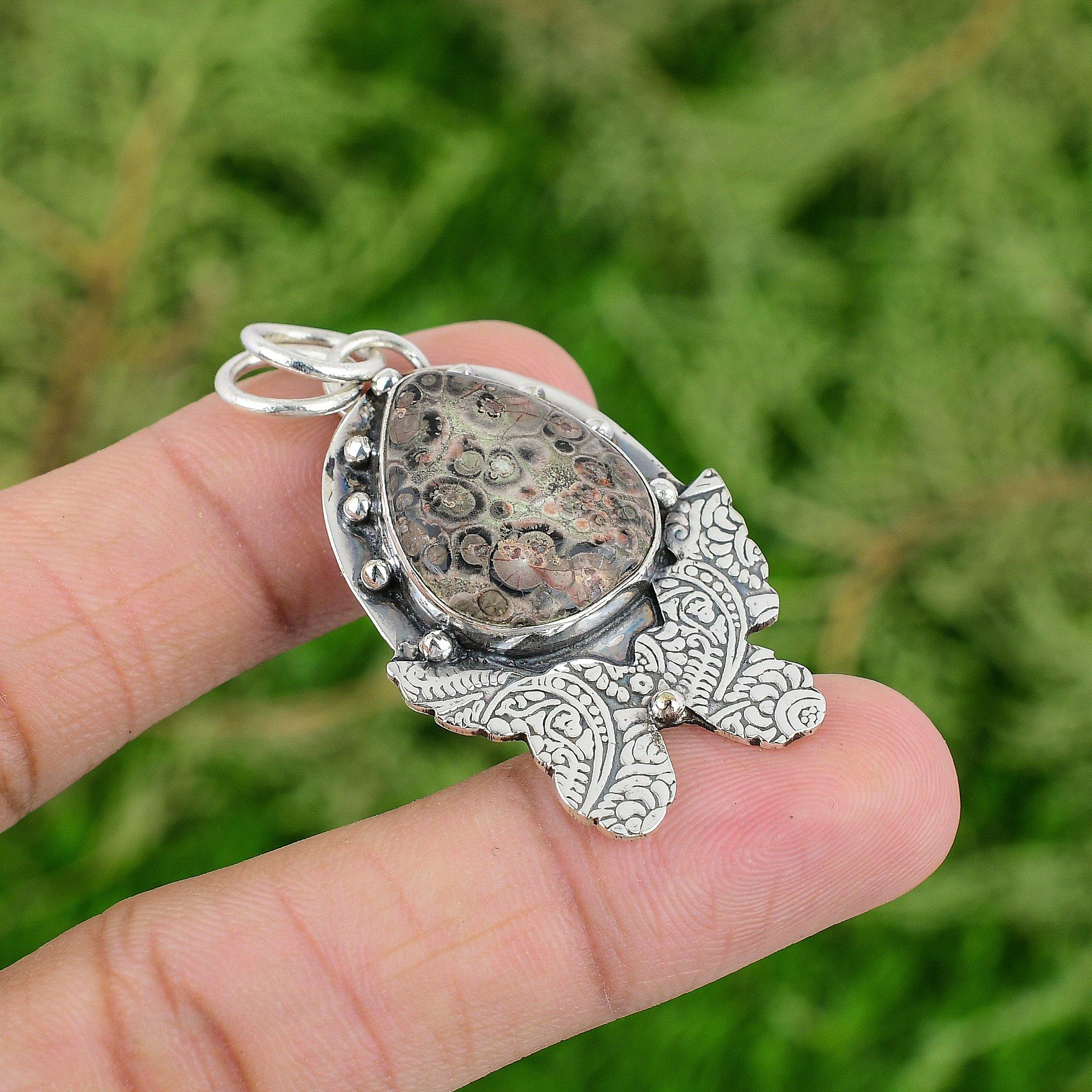 

Daughters Day Deal Sterling Silver Ocean Jasper Stone New Art Deco Wife Pendant