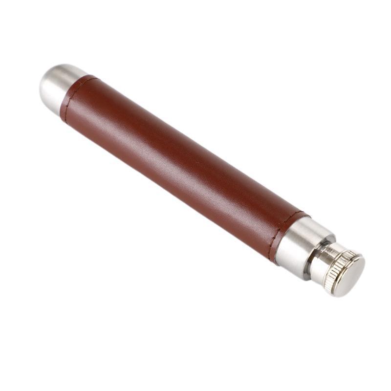 

Stainless Steel Wine Tube with Veneer Portable Outdoor Wine Bottle Light Luxury Retro Genuine Leather Wrapped Travel Wine Jug коричневый