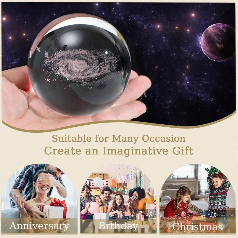3D Galaxie Křišťálová koule s LED světelnou základnou Skleněná planeta Koule Model galaxie Figurka Noční světlo Astronomická dekorace Dárky
