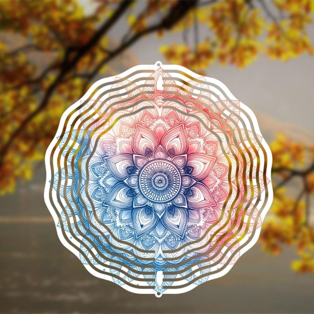 Colorful Mandala Wind Spinner – 2D Kinetic Christmas Decor, Gift for Women/Wife, Indoor & Outdoor Metal Wind Spinner, Thanksgiving & Holiday