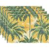 4/6/8pc Tropical Holiday Linen Placemats Vibrant Yellow Coconut Palm Tree Table Mats Green Hawaii Leaves Kitchen Place Mats