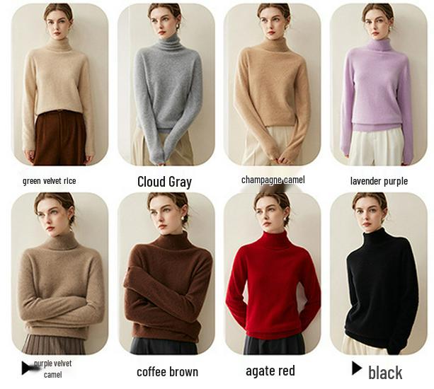 Women's Pure Cashmere High Neck Sweater - 2026 Autumn/Winter Soft Loose Fit Knitwear