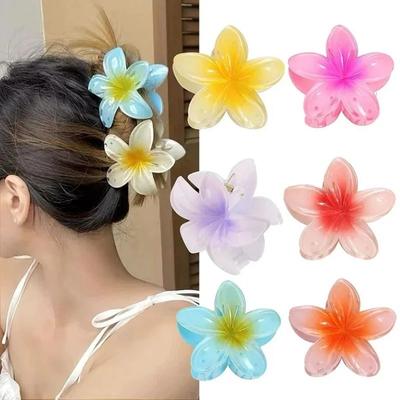 1/2 Pièces Pince à Cheveux Acrylique Fleur Couleur Dégradée Femmes Filles Épingles à Cheveux Douces Accessoires Cheveux Style Plage Hawaïen