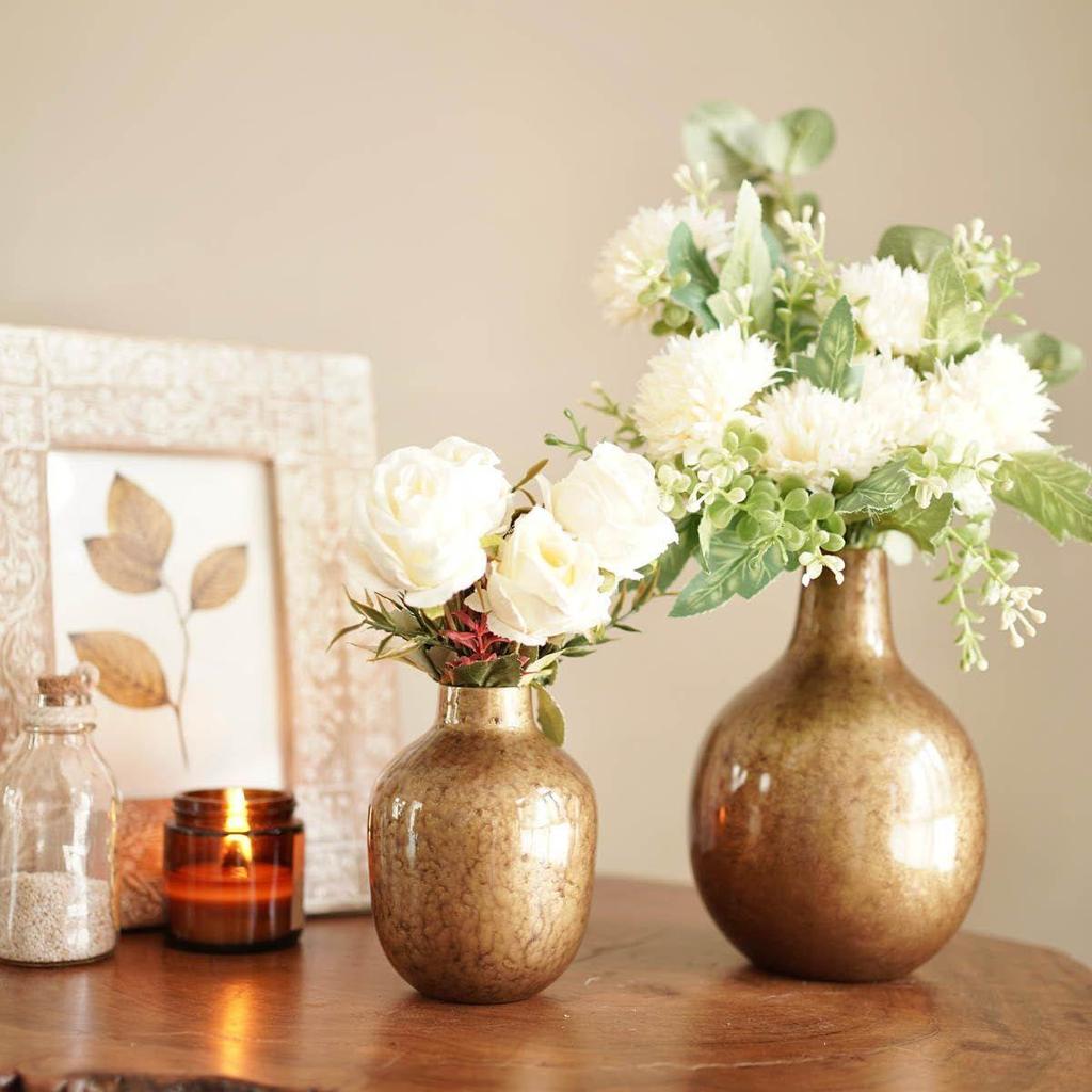 Antique Golden Metal Flower Vase for Home Decor| Table Decorative Flower Pot for Gifting | (Pack of 2, Gold) (Flower Not Included)