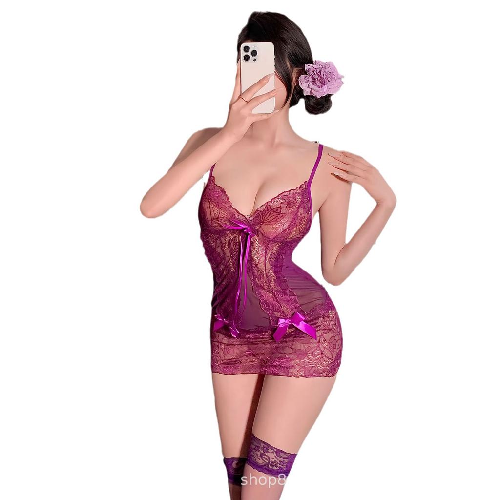 Erotic underwear women's open file showing breasts passion suspender pajamas sexy butterfly lace pajamas perspective pajamas suit women