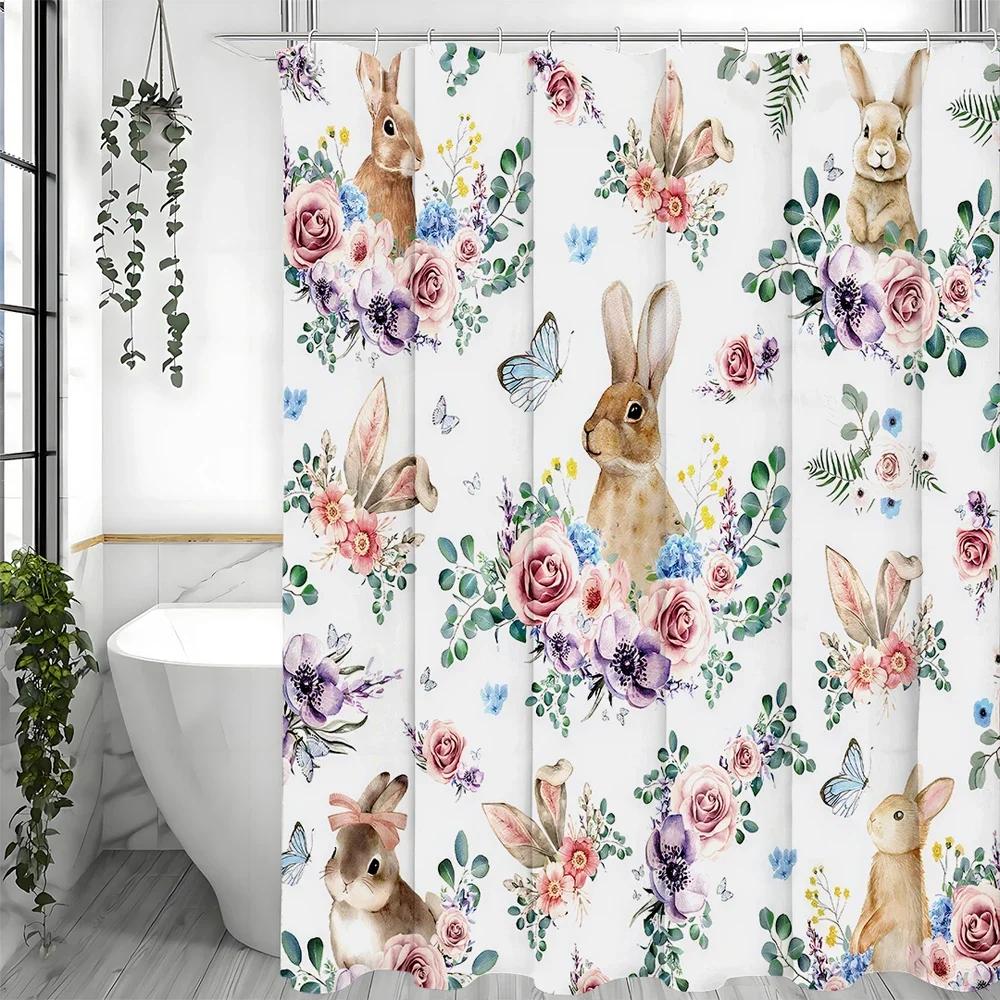 

Cute Bunny Shower Curtain, Cute, Floral, Butterfly, Spring Bathroom Decorative Shower Curtain, Waterproof Shower Curtain With W60H190(CM)-1 Pcs