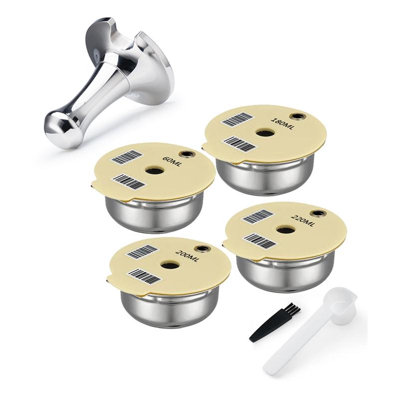 60/180/200/220ML Ανοξείδωτη Επαναχρησιμοποιούμενη Κάψουλα Καφέ Επαναγεμιζόμενες Κάψουλες Σιλικόνης για Bosch Tassimo με Πιεστήρι