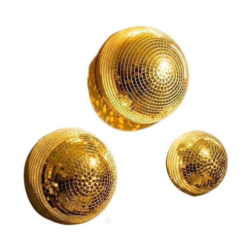 Set of 3 Disco Ball Half Sphere Wall Decoration Mirror Tile Party Backdrop Accent with Adhesive Pad for Room Styling