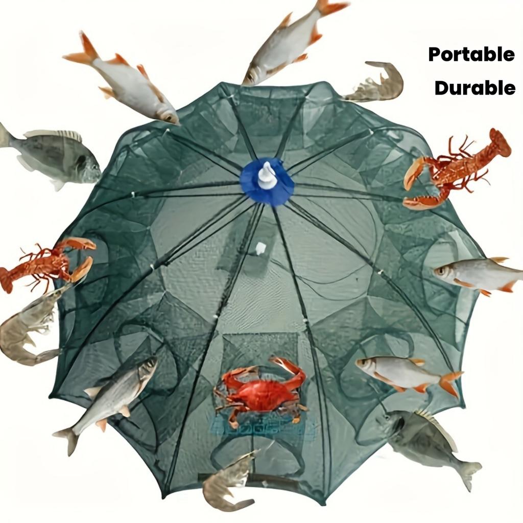 10-hole Portable Fishing Net - Durable Nylon Shrimp, Crab and Fish Catching Tool, Suitable for Outdoor Fishing Adventures.
