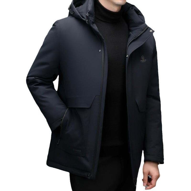 Middle-aged Down Jacket Men's Mid-length Winter Removable Liner White Duck Down Thickened Casual Jacket Dad's Fashion Trend