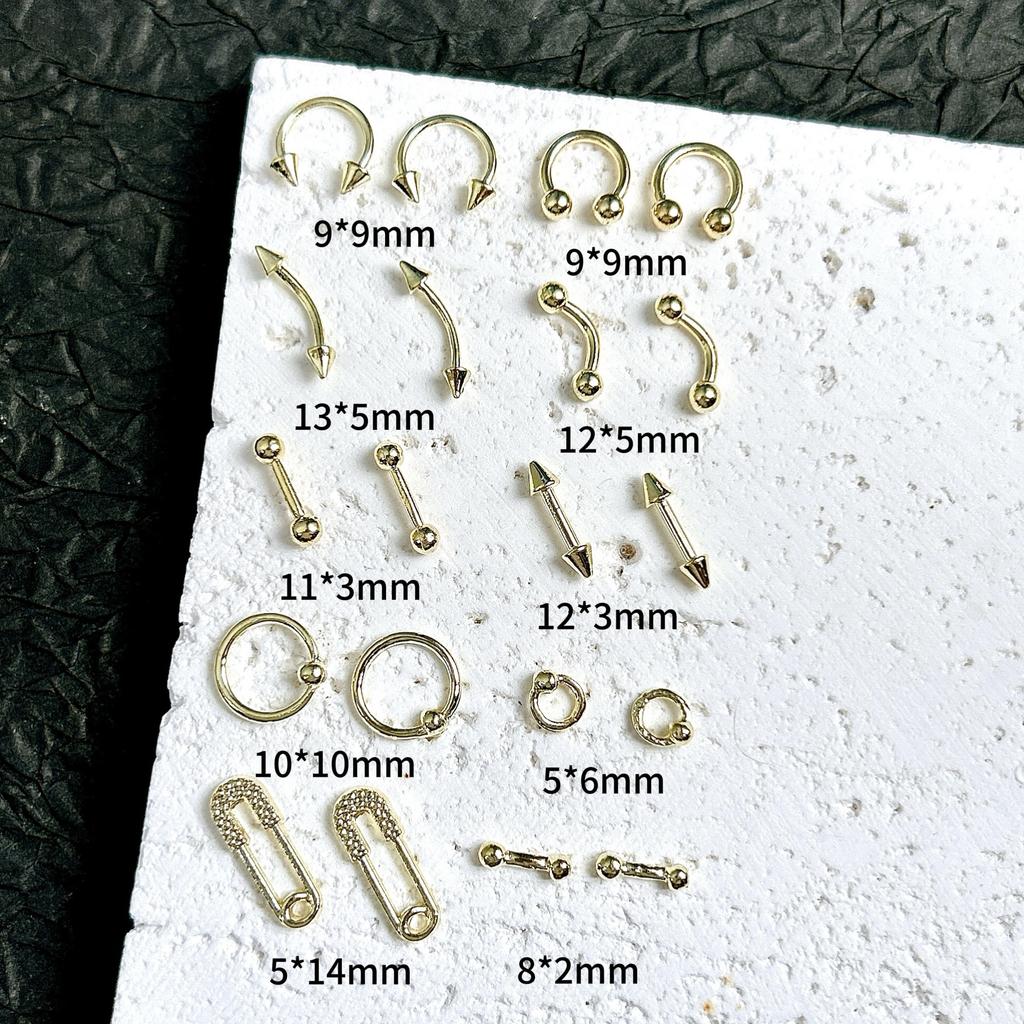 Legierung Gebogener Stab Augenbrauenstecker Außengewinde Doppelseitig Vergoldet Spitzkegel Punk Style Nagelkunst Zubehör DIY Nagel Süß Cool Dekoration DIY