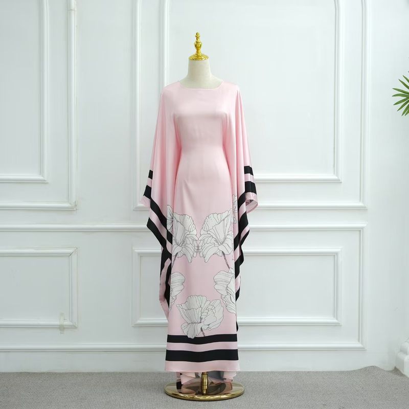 

Новинка Мода Ближнего Востока Дубай Принт Свободное Платье с Рукавами Летучая Мышь Платье с Принтом Летучая Мышь Pink All yards