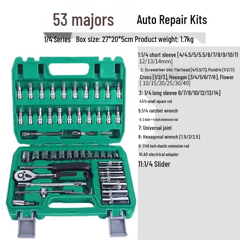 53-teiliges 1/4" kleines Ratschenschlüssel- und Steckschlüssel-Werkzeugset für Auto-/Maschinenreparatur
