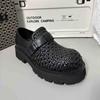 High-end men's shoes hollow and breathable casual leather shoes men's spring thick-soled leather hand-woven thick-soled high-tide shoes
