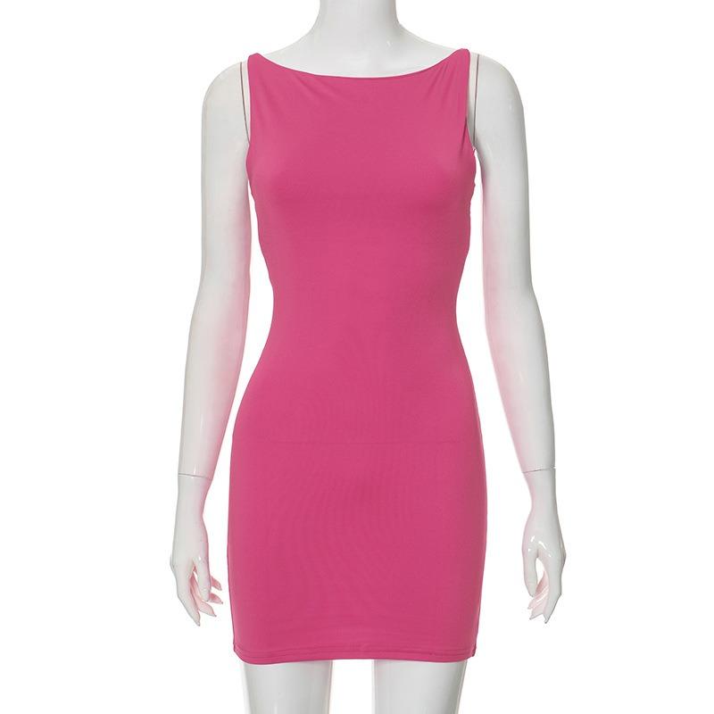 Summer Sleeveless Simple Women Casual Short Dress O Neck Elegant Solid Color Bodycon Vest Sexy Hip-wrapped Party Dresses Women's Clothing