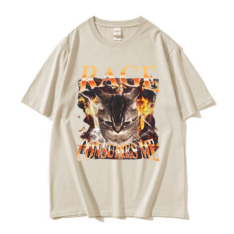 Rage Consumes Me Cat Funny Meme T Shirts Unisex Women Vintage Fashion Oversized Cotton Tshirt Y2k Harajuku ONeck Clothing Tshirt