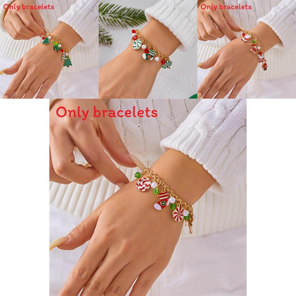 Christmas Santa Pendant Bracelets With Multicolor Candy Charms For Holiday Gift
