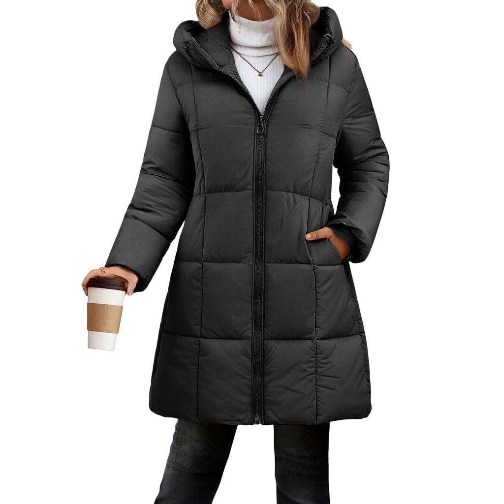 Women's Stylish And Elegant Hooded Over-the-knee Long Cotton-padded Coat, Thick And Warm Outerwear