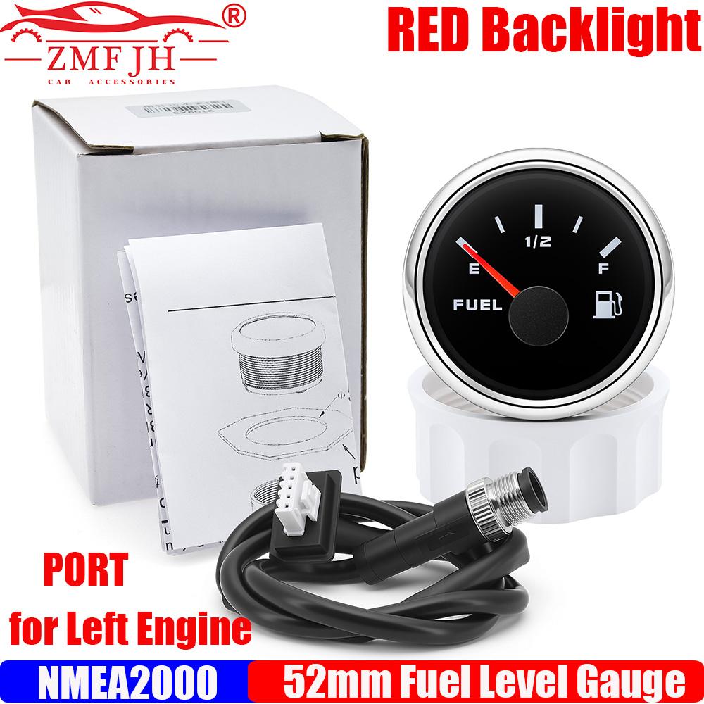 ZMFJH Red Light NMEA2000 52MM Fuel Water Sewage Level Gauge Oil Press Meter Water Temp Rudder Angle Voltage Optional for Left Fuel Gauge BS