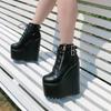 Fashion 16CM Wholesale Autumn Ankle Boots For Women Motorcycle Boots Chunky Heels Casual Lacing Round Toe Platform Boots Shoes Female